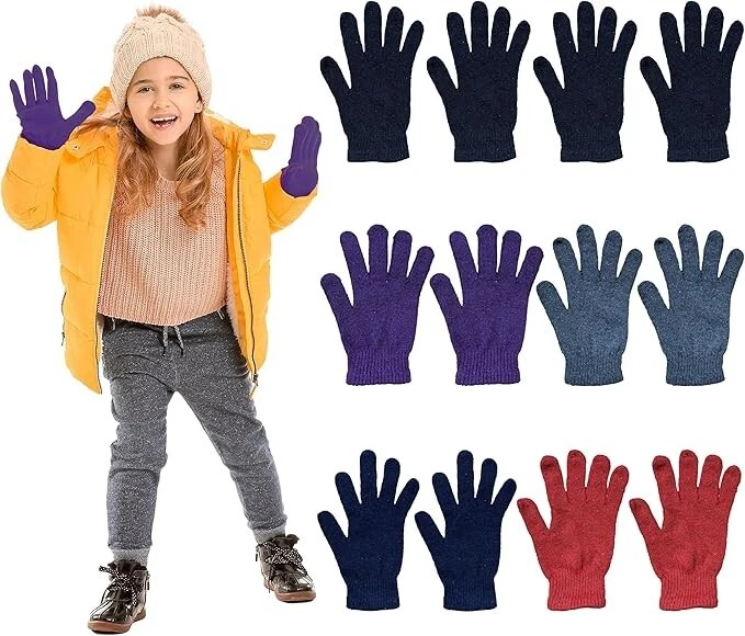 Yacht & Smith Kids Gloves & Mittens in Bulk, Winter Striped Children Age 3-8