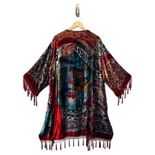 Chico's Velvet Art To Wear Kimono Opera Coat Duster Beaded Fringe Picasso M/l