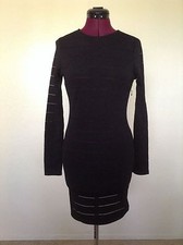 NEW TOPSHOP Black Sheer Mesh Stripe/Solid Bodycon Clubwear Dress*Size 4