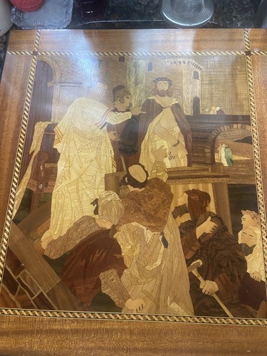 Jesus Marquetry 21” x 23” Religious Wood Picture Of Jesus & Others - Picture 2 of 24