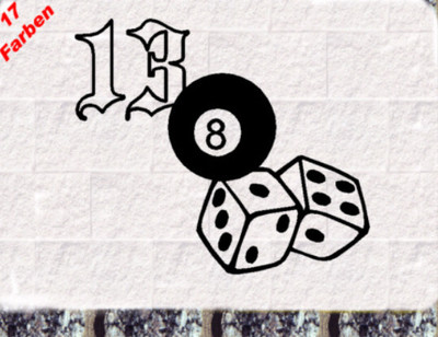 Lucky 13  Eightball Würfel Aufkleber schwarze 8 Pool Old School