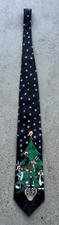 Vintage 1996 Looney Tunes Mania Christmas Snowflake Black Polyester Neck Tie