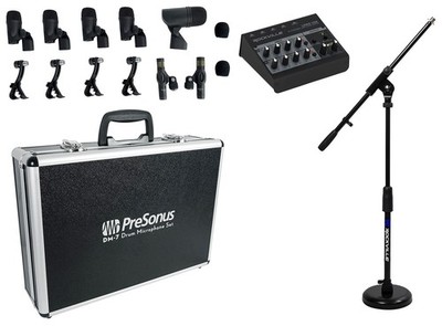 PRESONUS DM-7 Seven-Piece Drum Microphone Kit 7 Drum Mics w/Case+USB Mixer+Stand