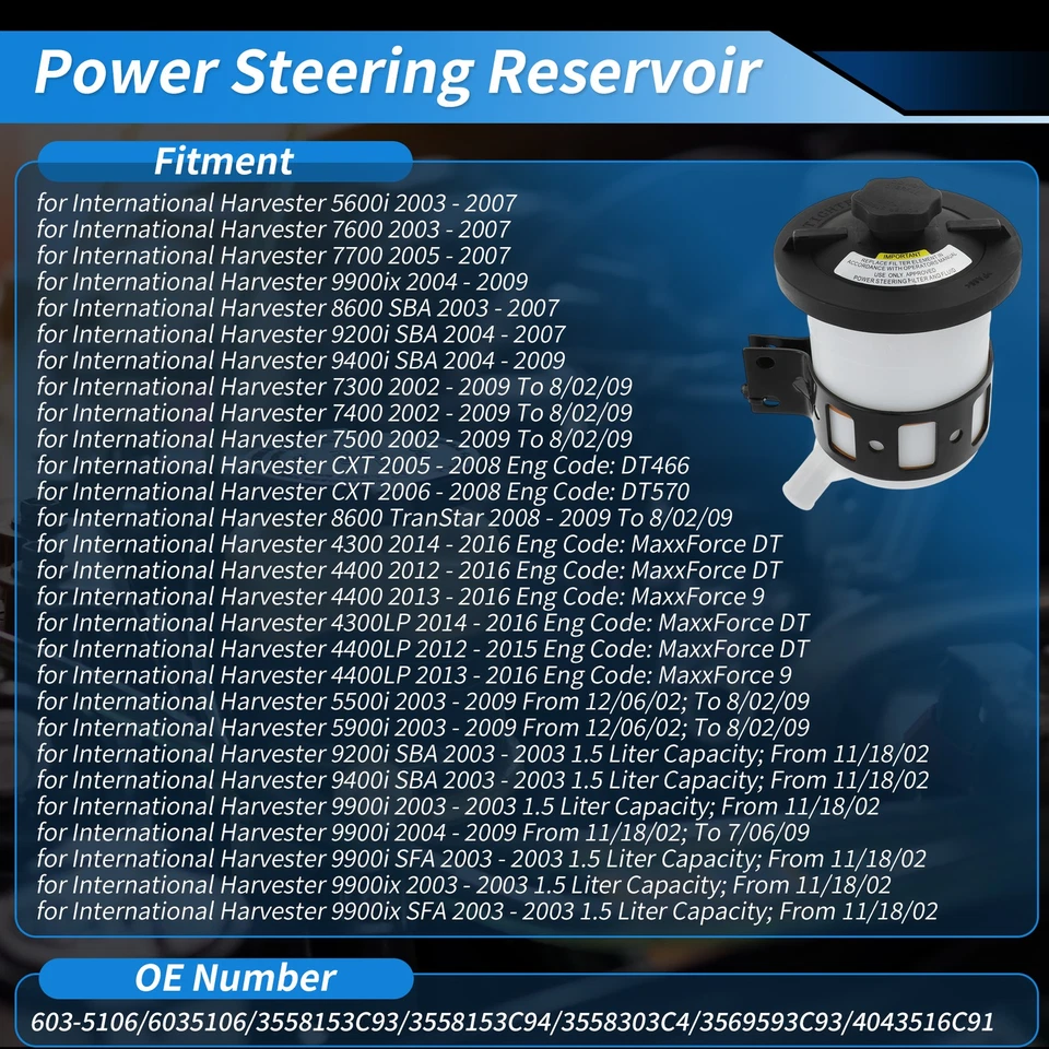 Nº6035106/3558153C93 Depósito de dirección asistida para International Harvester 7400 Foto 2 de 4