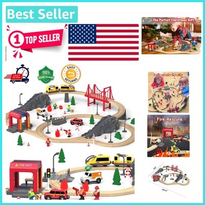 Imagination-Boosting 72PCS Fire Station Train Set for Toddler Boys and Girls