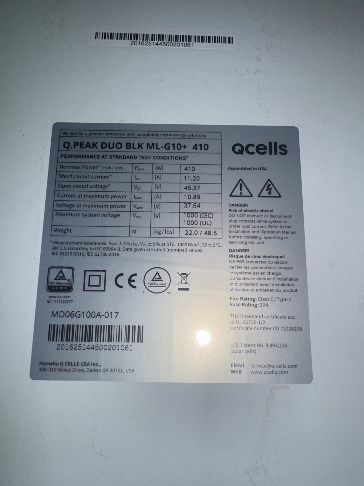 QCELLS 410W Q.PEAK DUO BLK ML-G10+ 