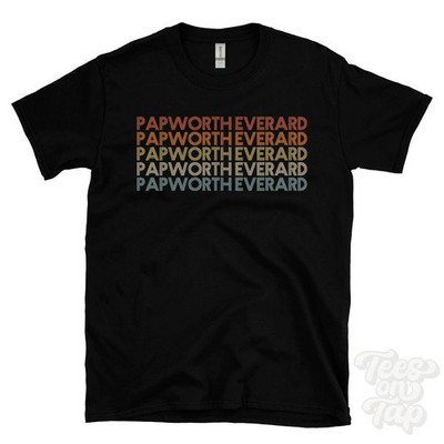 PAPWORTH EVERARD WIEDERHOLTES RETRO-STIL T-SHIRT Herren & Damen UK Ortsname Geschenk