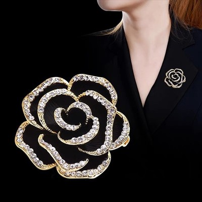 1Pc Rhinestone Camellia Flower Brooches for Women Enamel Pin Fashion JewelH5