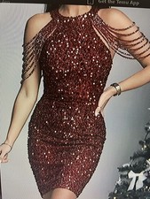 Sequin Dress - Glittery Sparkling Burgundy Size M Medium Sleeveless