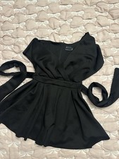 ASOS DESIGN Black V-Neck Romper Tie Waist Belted Zip Woven Polyester US 6