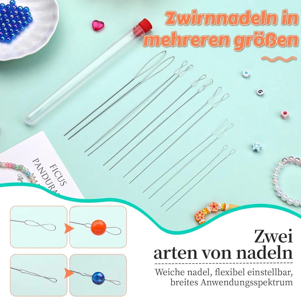 12 Stück Perlennadeln, Perlennadeln zum Auffädeln von Perlen 6 Größen (0,2mm-0,7 - Bild 3 von 4