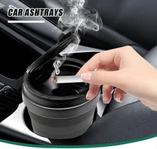 Car Ashtray with Lid, Windproof Smokeless Sedan Cup Ash Holder, Self-Extingui...