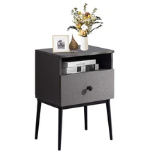 Modern Wood Night Stand,Square End Table Side Table with Drawer and Storage S...