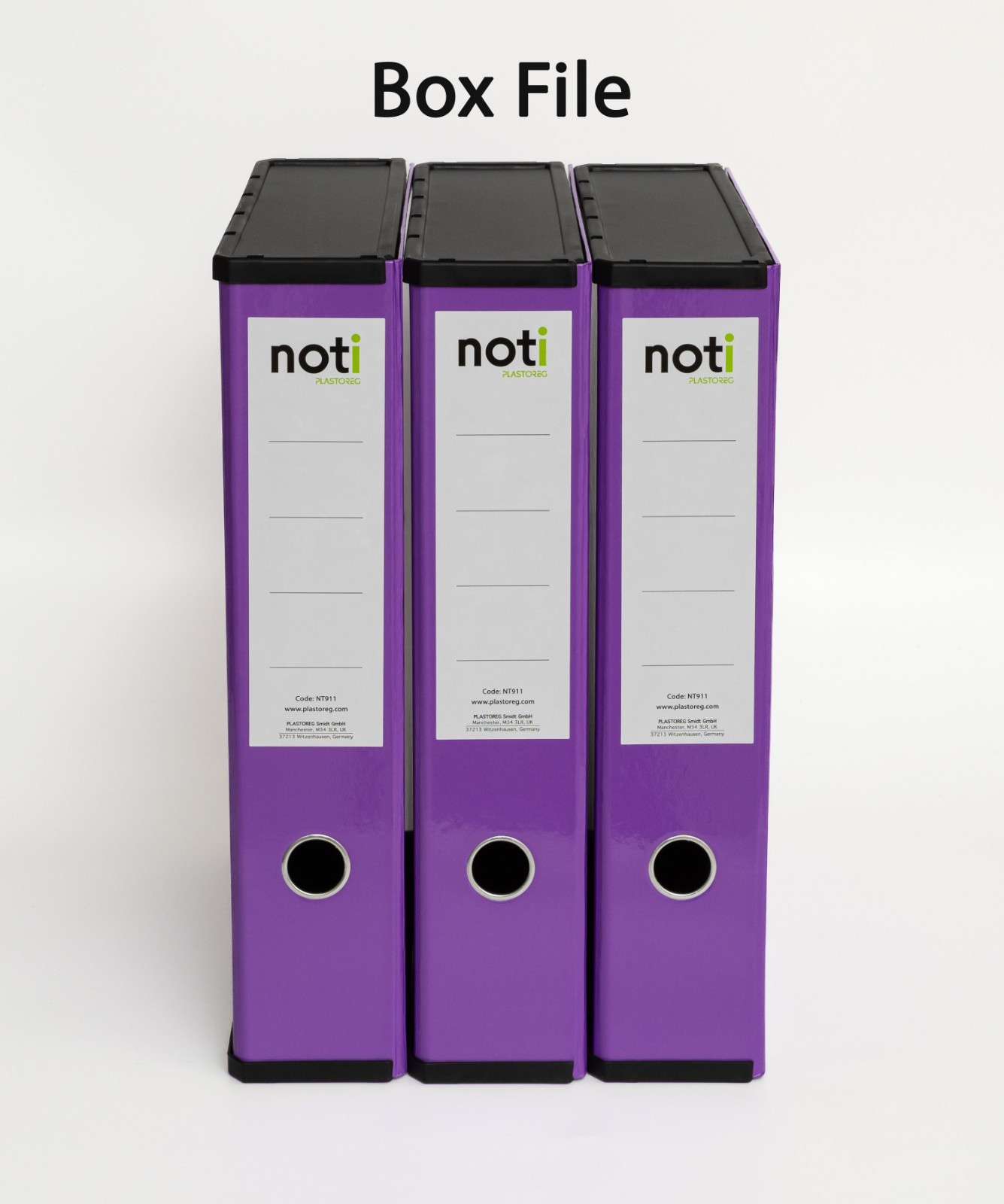 Noti Bright Foolscap Box File with Ring Pull & Spring Clip, Pack of 3, Purple