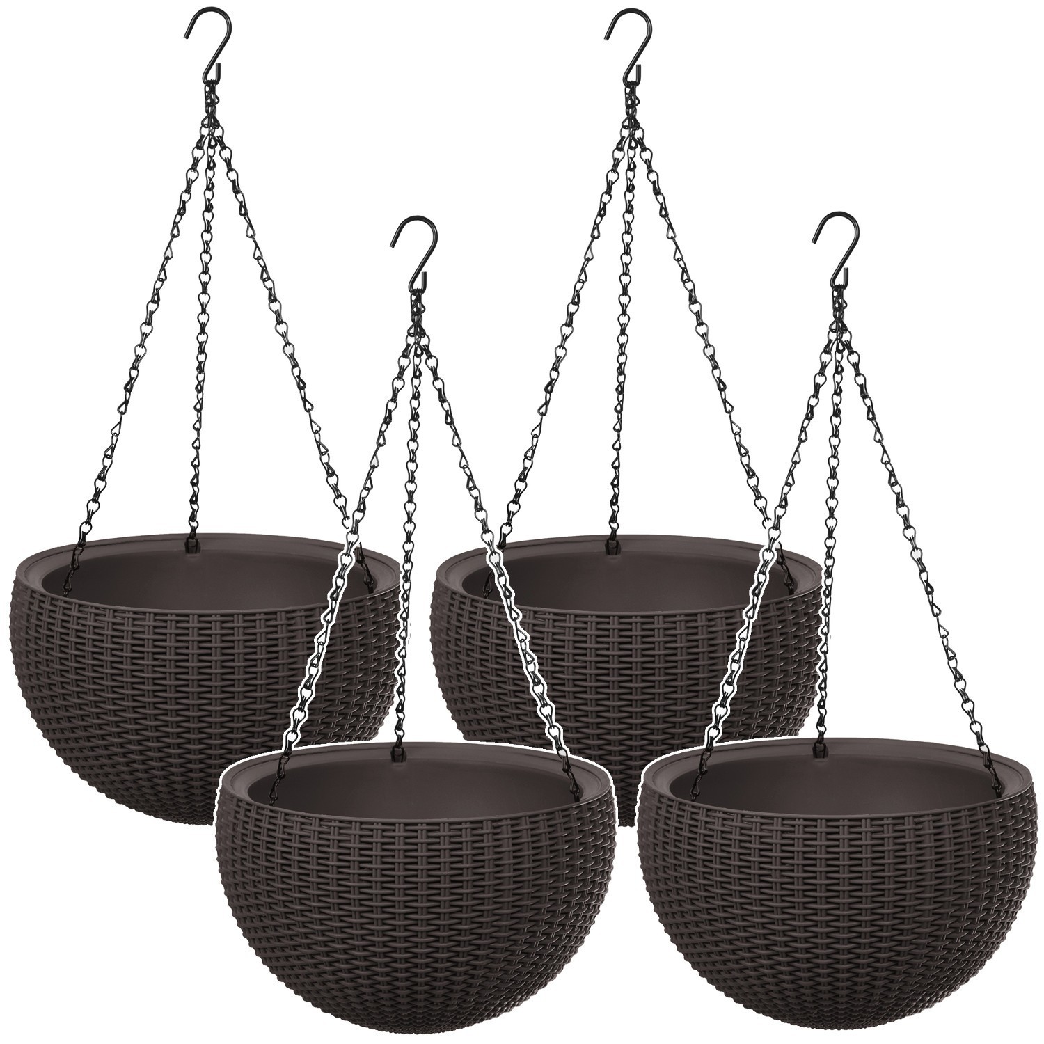 Jardinière suspendue Keter marron lot de 4 cache-pots de fleurs extérieurs ronds résistants gel
