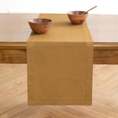 Linen Table Runner 72 Inches Long - 100% Pure Linen Caramel Dining Table Runn...