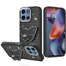 For Moto G 2025/2026/G Play 2026 Case Butterfly Bling Grip Stand Tempered Glass
