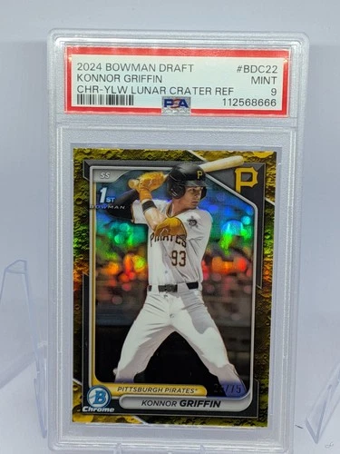 2024 Bowman Draft Konnor Griffin BDC-22 Yellow Lunar Crater Refractor /75 PSA 9