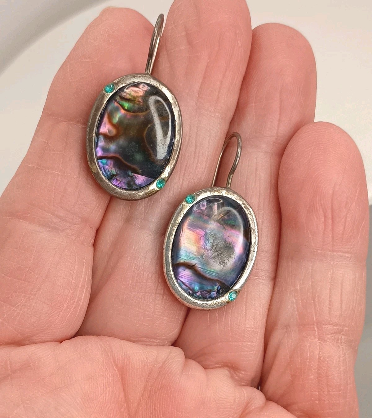 Chicos Abalone Shell Hook Earrings Rhinestone Sil… - image 1