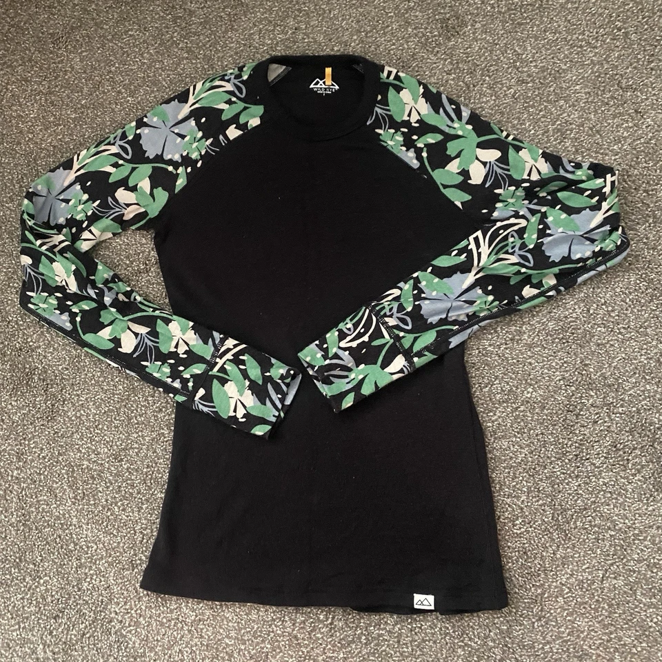 Wild Rye Evie Raglan - Camada base feminina tamanho 02 lã merino 230gsm $129 preta - Imagem 4 de 4