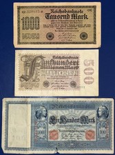 Vtg Lot/3 1922- 1,000 1923- 500 1910- 100 Mark German Reichsbanknotes Circulated