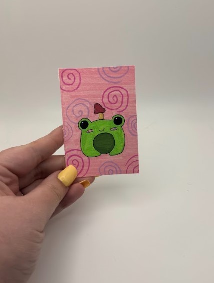 ACEO Original LKZArtCreations Acrylic Paint Cute Frog with a Mushroom Hat