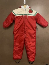 Vintage 70s Sears Red Apple Snow Bib Suit Youth Full Zip Size 5