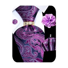 5PCS Mens Silk Designer Tie, Pocket Square, Cufflinks, Paisley Tie Set -354 11