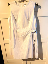 DKNY Solid White A-Line Knee Dress Sleeveless...