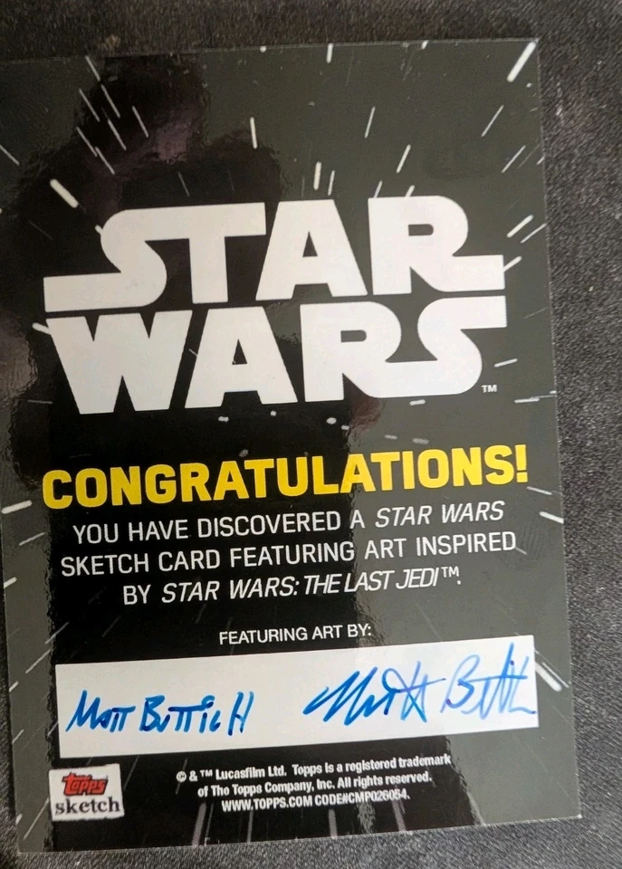 Tarjeta de boceto Topps Star Wars Matt Buttich 1/1 Stormtrooper The Last Jedi Foto 2 de 4