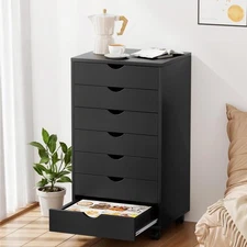 7 Drawer Chest Storage Cabinet Dressers with Wheels Mobile for Home Black