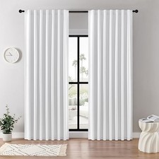 Faux Linen Blackout Curtains for Bedroom,White Blackout Curtains 90 inches