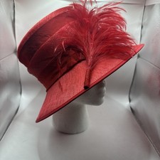 Walter Wright Handmade Sinamay Formal Women's Red Hat & Large Feather Derby Hat