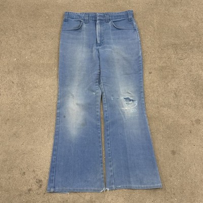 Vtg 70s Grunge Faded Blue Flare Denim Pants sz 30x30 Worn Rare Talon Zip