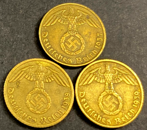 WWII German 5 Reichspfennig Coins 1937 1938 1939 Set – WWII Era