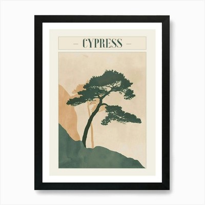Cypress Tree Minimal Japandi Illust Framed Wall Art Poster Canvas Print Picture