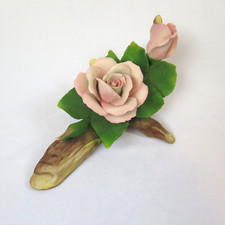 Capodimonte Porcelain Roses on Branch Made in Italy 9.5" Long 4.25 Tall Vintage