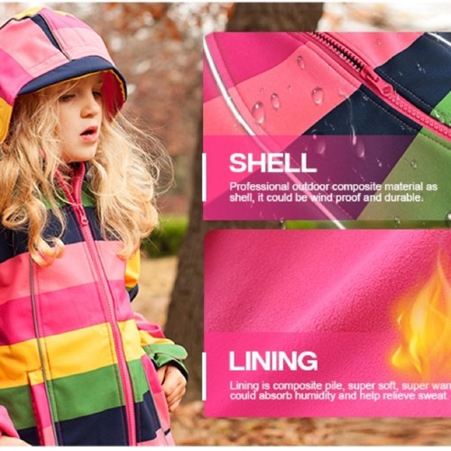 Girls Rainbow Jacket Coat 4T Hooded Windbreaker Fleece Lined Windproof Softshell - Picture 4 of 15