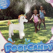 PoolCandy Inflatable Unicorn Sprinkler Over 3 Feet Tall Sprays From Horn NEW