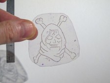 vtg 1960s 70s Tattoo Flash acetate stencil Hooded Skull and Crossbones sign REP1