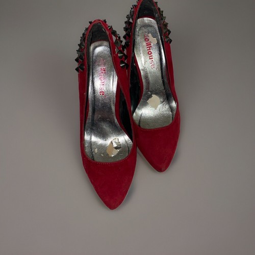 Dollhouse Red Faux Suede Studded Stiletto Heels Size 6M - Picture 2 of 12