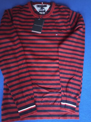 TOMMY HILFIGER Pullover Herren - Größ S - Dunkelblau, Dunkelrot & Weiß