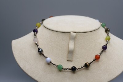 Sterling Silver Necklace with Faceted Gemstone Beads R10 | eBay