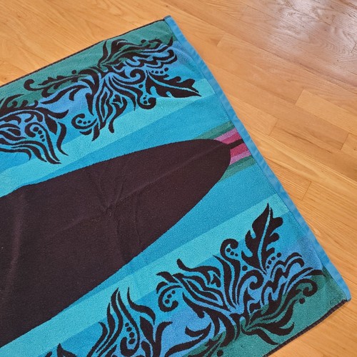 Vintage Surf Board Beach Towel Cote Basque Black Blue Purple Oversized Cotton - Picture 16 of 24