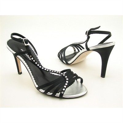 New RAGAZZA 'Violet' Black Silk Dress Sandals High Heels Shoes Women's 7