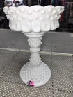 FENTON Centerpiece Peg Candlestick Bowl Hobnail Milk Glass