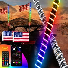 WEISEN Pair 3FT Whip Lights W/COB LED Chips Flag Remote For UTV ATV APP Control