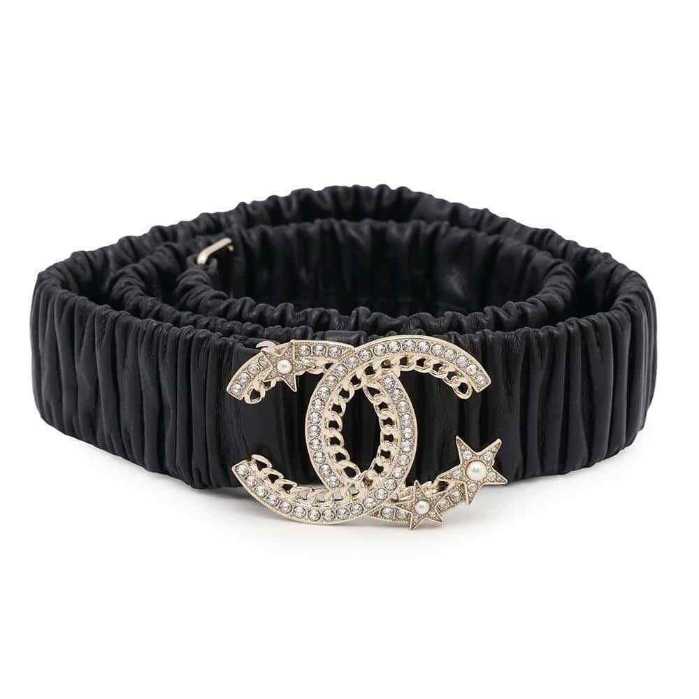 CHANEL CC Logo Belt Size 80/32 Rubber/Faux Pearl/Rhinestone CHANEL CC Logo Belt Size 80/32 Rubber/Faux Pearl/Rhinestone