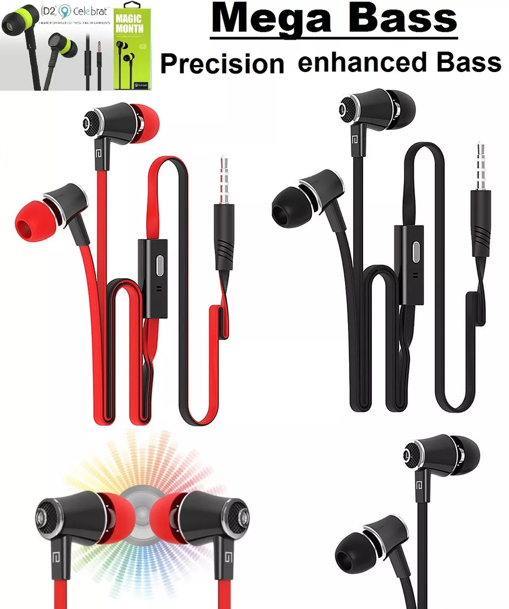 Super Mega Bass In Ear Earbud Handsfree Earphones Mic For Mobile Phone Black Red