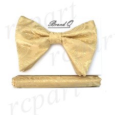 New in box formal Men Pre-tied long style paisley Bow tie  Hankie Gold yellow
